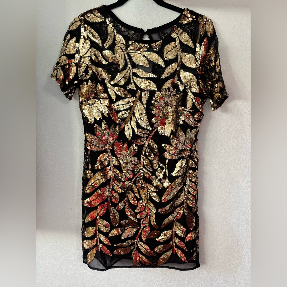 Anthropologie Black and Gold Sequin Dress